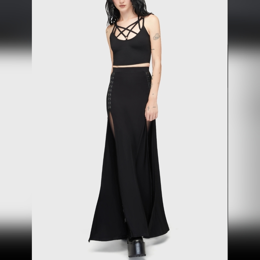 Killstar Black Maxi Skirt with Silver Accents